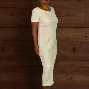 KC Spencer Column Straight Midi Dress Tan Mixed Print Checks Gingham Deadstock Long 8