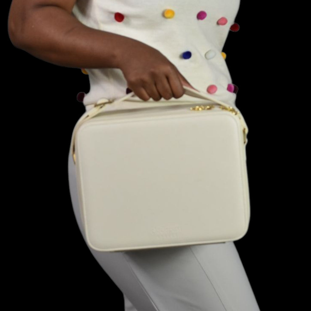 Vintage Cle de Peau Cosmetic Case Ivory White Makeup Bag Luggage Travel Train Mirror