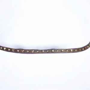 J Crew Studded Skinny Belt Dark Brown Leather Gold Studs Adjustable Classic Medium