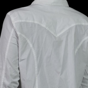 Back in the Saddle White Shirt Equestrian Cowgirl Collared Button Front Ruffled Fitted Tailored Large