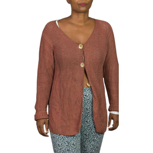 Vintage Peruvian Connection Sweater Russet Brown Pima Cotton Woven Cardigan Medium