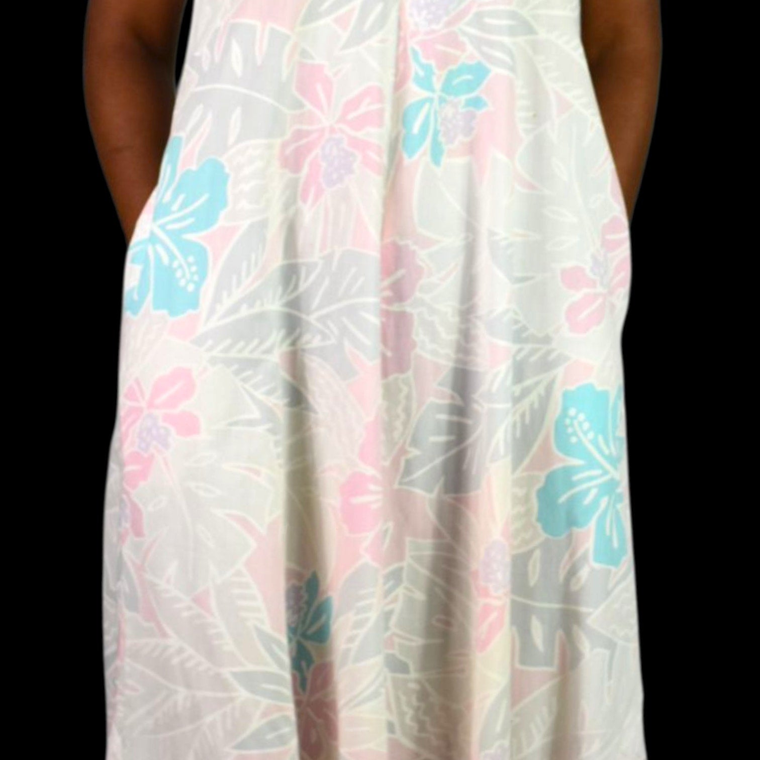 Vintage Hilda Hawaii Dress Pink Pastel Hawaiian Floral Maxi Tiered Eyelet Muumuu Small