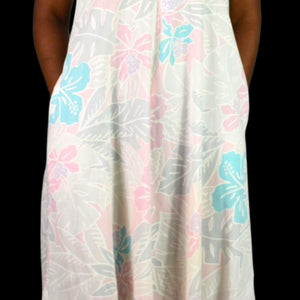 Vintage Hilda Hawaii Dress Pink Pastel Hawaiian Floral Maxi Tiered Eyelet Muumuu Small