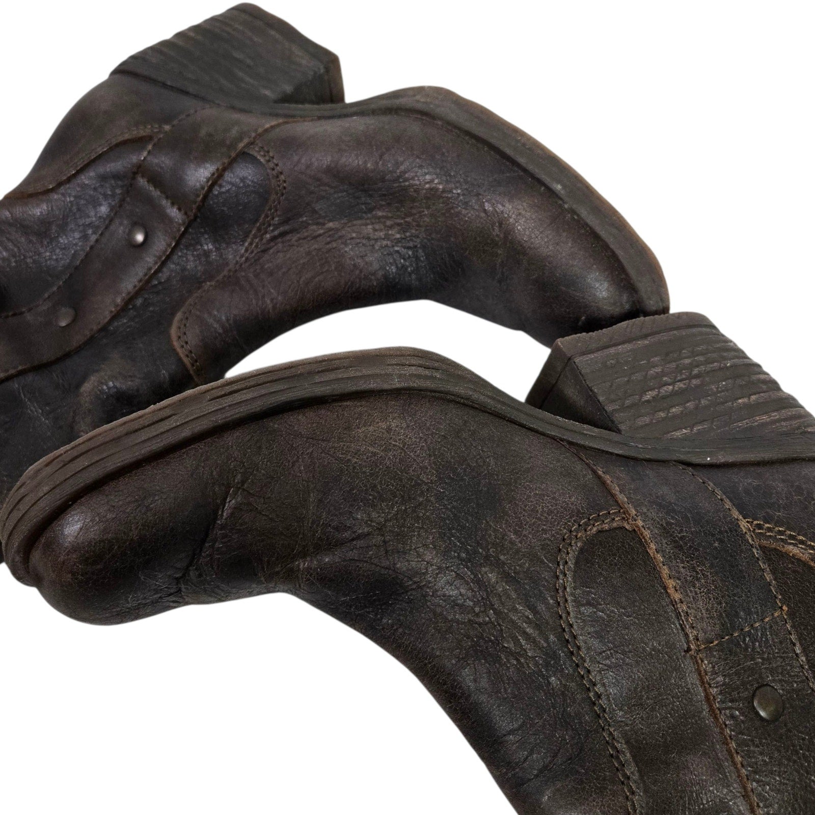 Born Leather Motorcycle Boots Brown Distressed Studs Mid Calf Winter Pull On 8.5