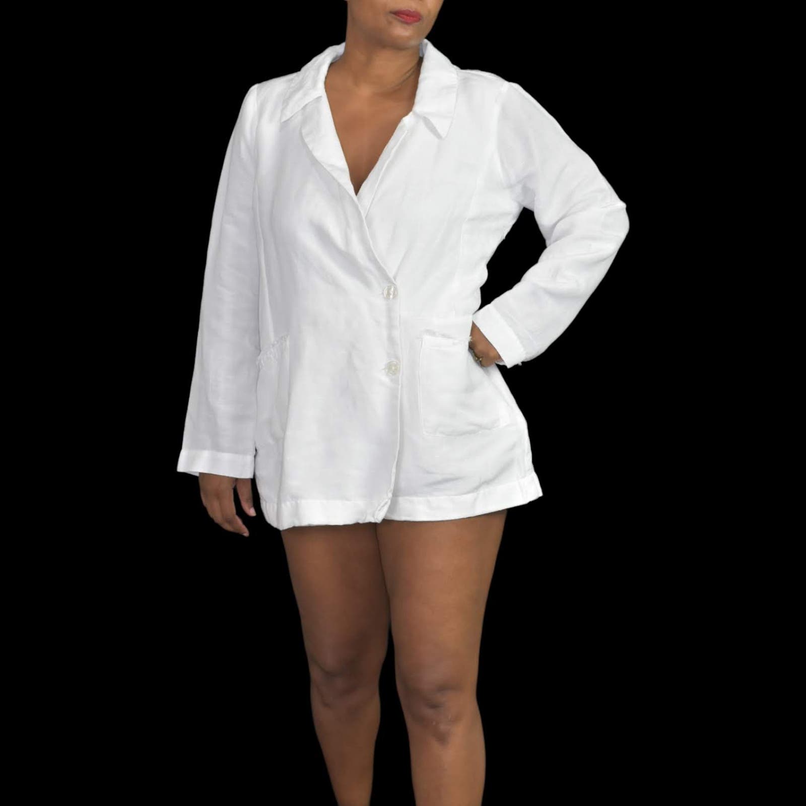 Show Me Your Mumu Escape Blazer Romper White Linen Size Short Long Sleeve Medium