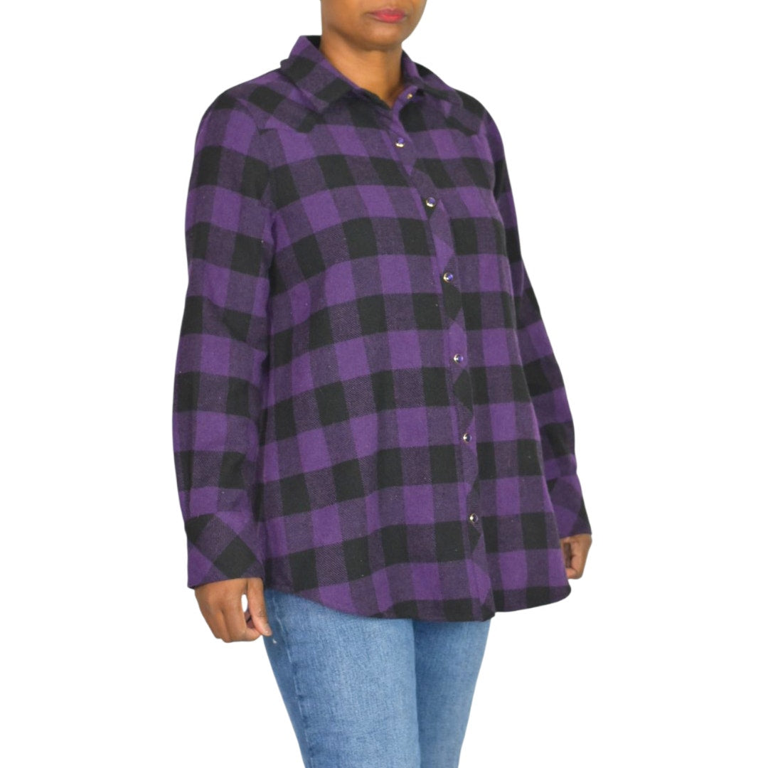 Tuckernuck Chandler Plaid Flannel Shirt Purple Aubergine Buffalo Check Western Yoke Snap Medium