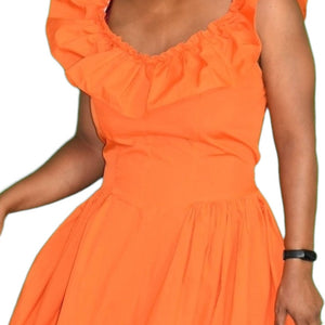 Vintage Costume Maxi Dress Orange Tangerine Prairie Ruffle Neck Sweeping Princess Size Large