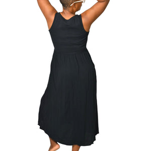 Frye Easy Button Front Dress Black Midi Minimalist Tank Jersey Knit Pockets Rayon XS