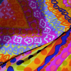Vintage Abstract Psychedelic Accordion Caftan Dress Pink Geo Neon Dayglo Rainbow Print Maxi 60s 70s One Size S M L