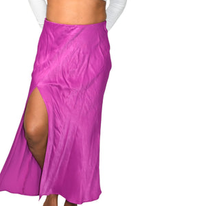 Anthropologie Silky Slip Skirt Purple Magenta Thigh Slit Midi Straight Column Viscose Medium