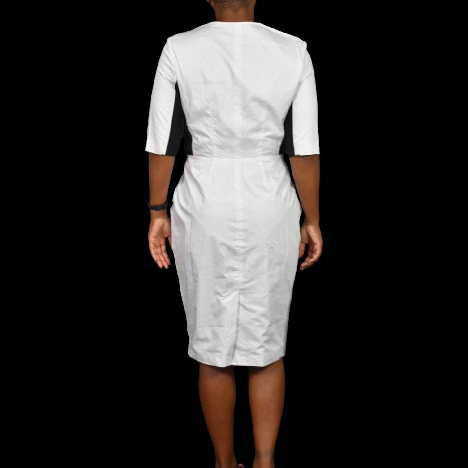 Proenza Schouler Zip Front Dress White Black Cotton Zip Front  Pockets Sheath Shirtdress Size 8