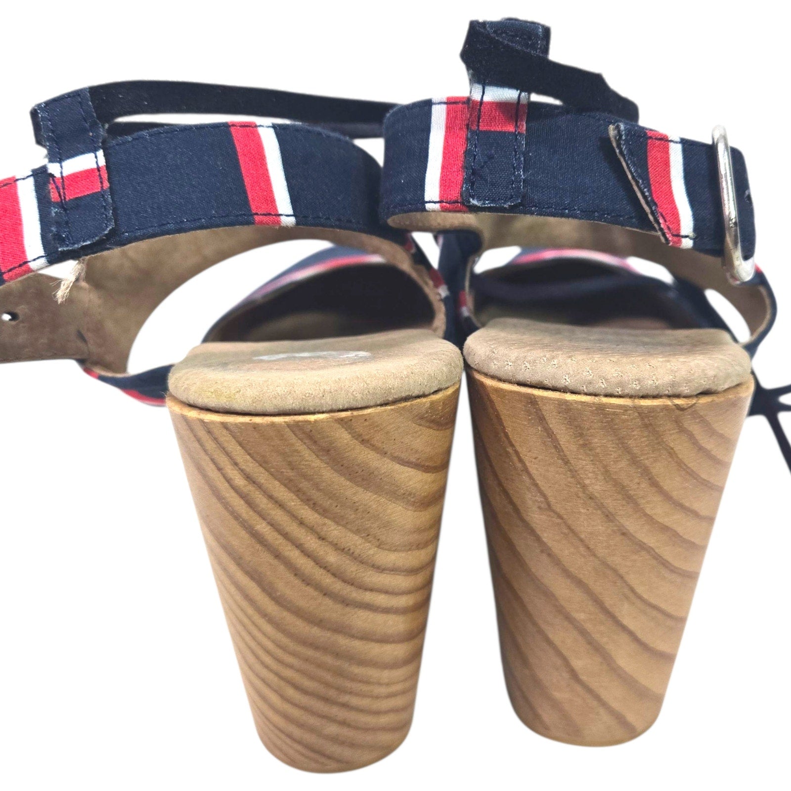 Free People Monaco Clogs Blue Navy Stripe Wrap Chunky Platform Wooden Heels 38 7.5