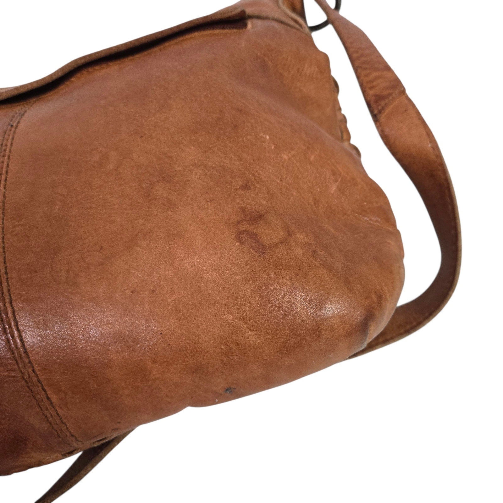 Vilenca Holland Leather Bag Brown Cognac Woven Leather Adjustable Shoulder Crossbody Soft Slouchy