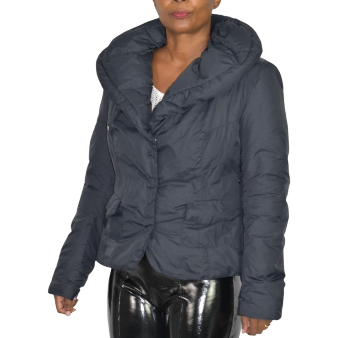 ADD Puffer Jacket Funnel Neck Black Goose Down Short Padded Puffy Winter Coat 8