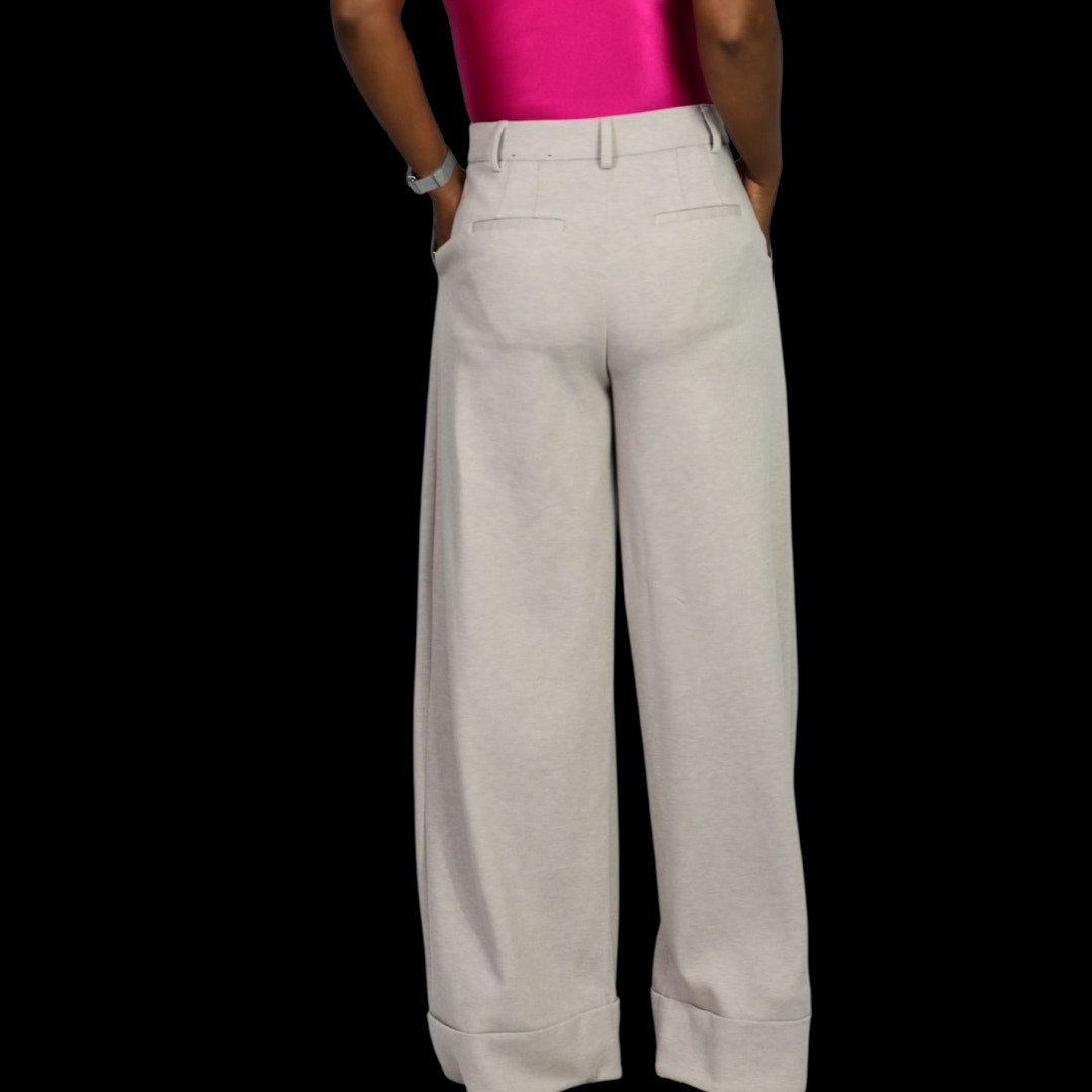 Express Stylist High Rise Pleated Wide Leg Trousers Beige Heather Knit Cuffed Pants 2 Long 2L