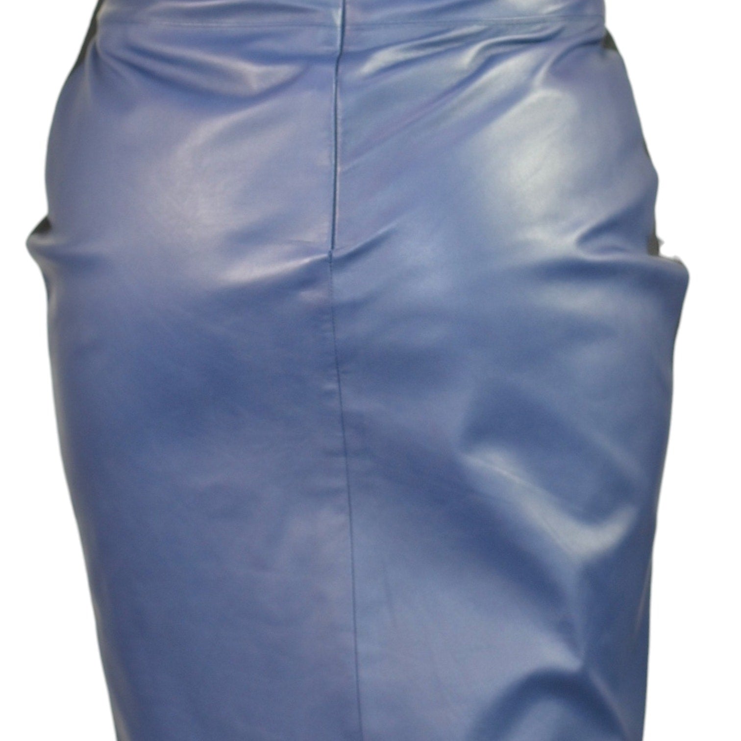 Raoul Two Tone Skirt Blue Leather Black Crepe Pencil High Waist Pleated Slit Small