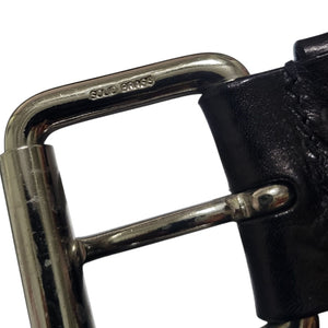 Guess Studded Leather Belt Silver Rivet Black Brass Buckle Edgy Moto Biker Large