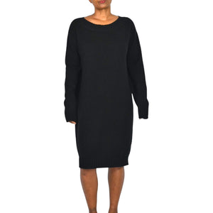 Vince Wool Sweater Dress Black Cashmere Blend Boat Neck Knit Pullover Tunic Large