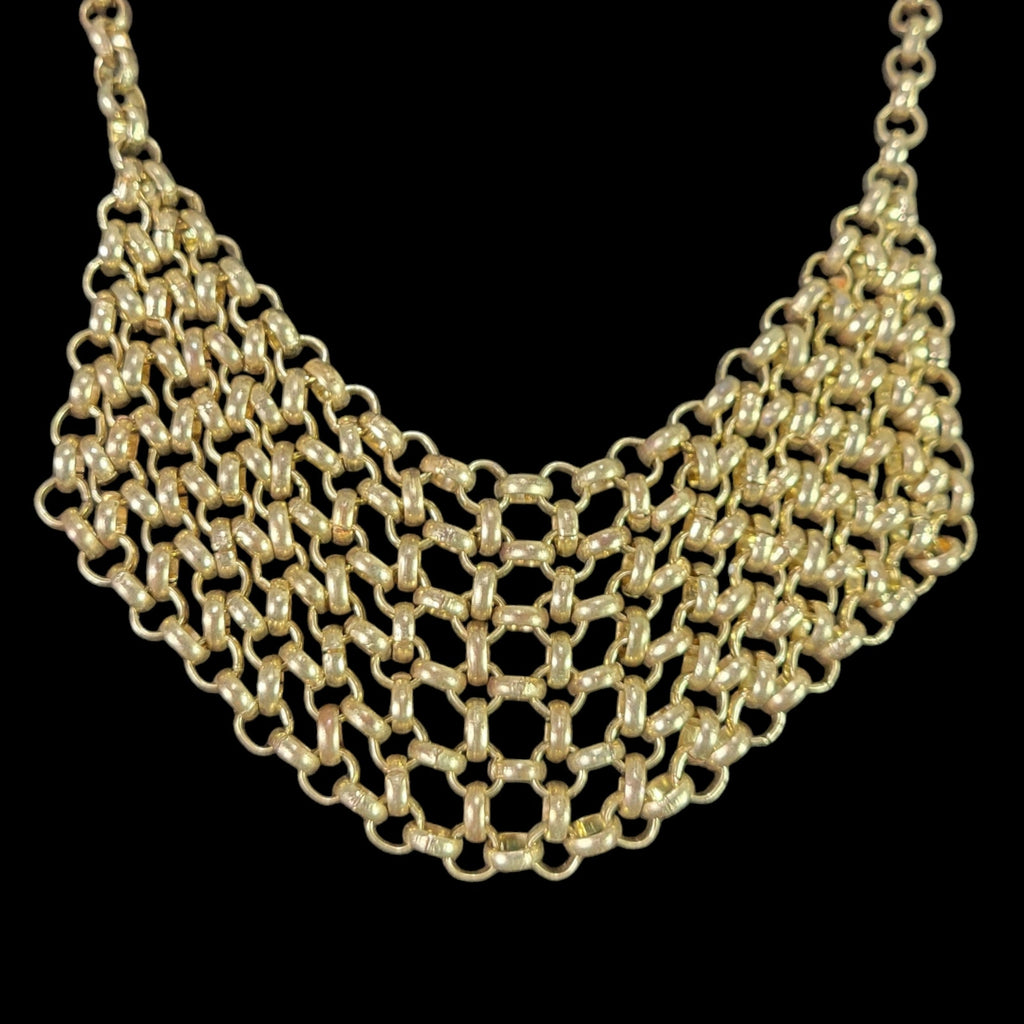 Chainmail Necklace Gold Tone Chain Link Mesh Bib Maille Draped Honeycomb Hooks Loops