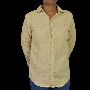 Vintage Cotton Button Down Shirt Tan Oatmeal Woven Gauze India Casual Small Mens
