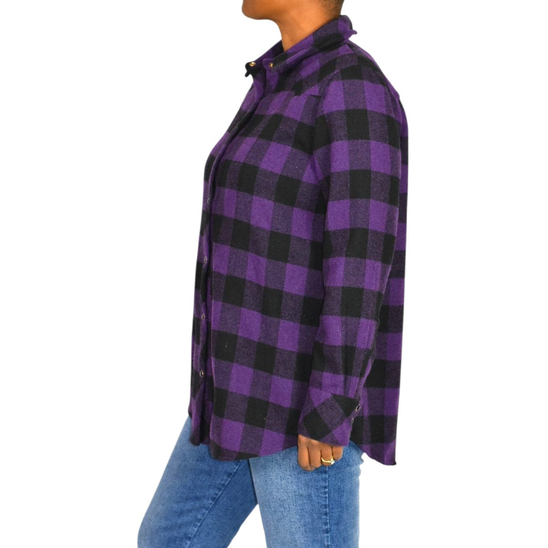 Tuckernuck Chandler Plaid Flannel Shirt Purple Aubergine Buffalo Check Western Yoke Snap Medium