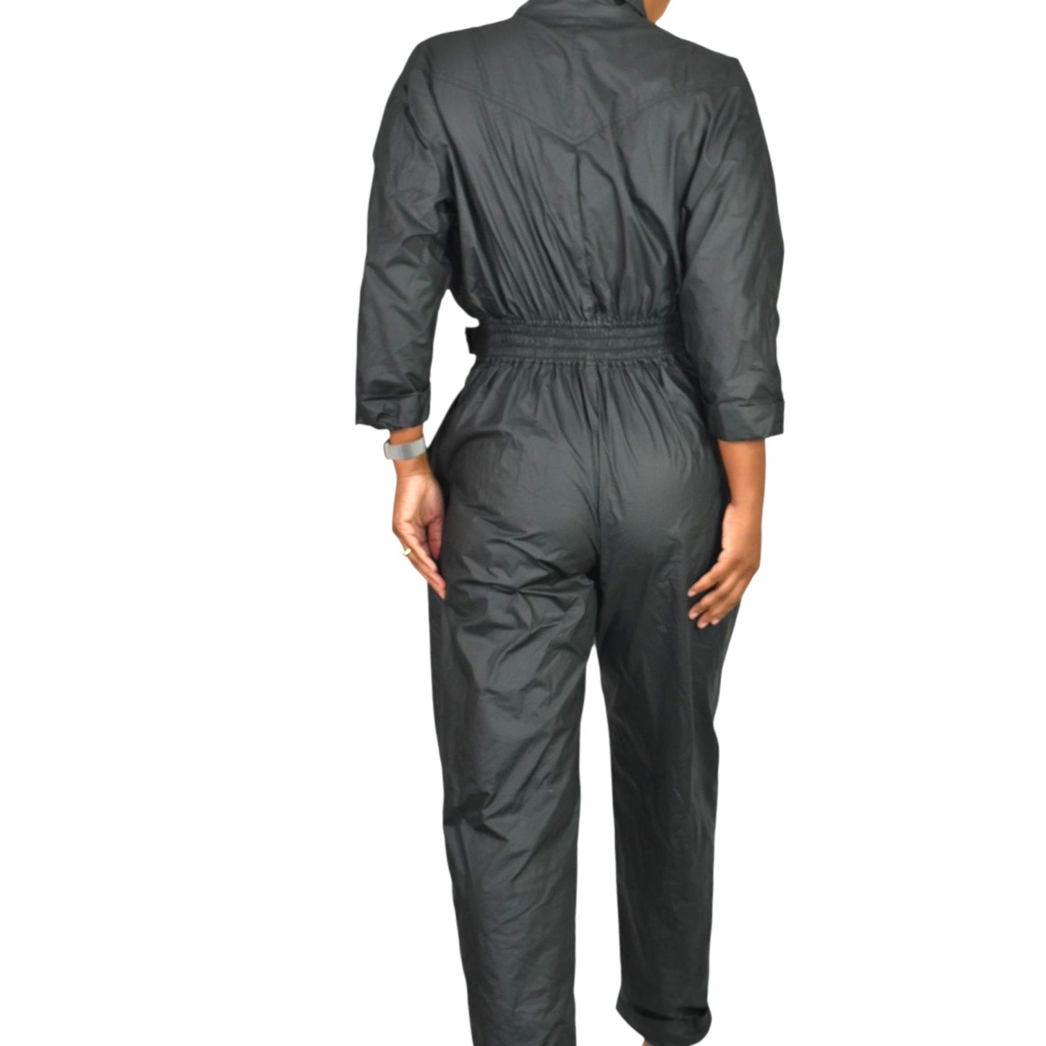 Rebecca Minkoff Lilly Jumpsuit Black Parachute Moto Biker Retro Cotton Ripstop Flightsuit XS