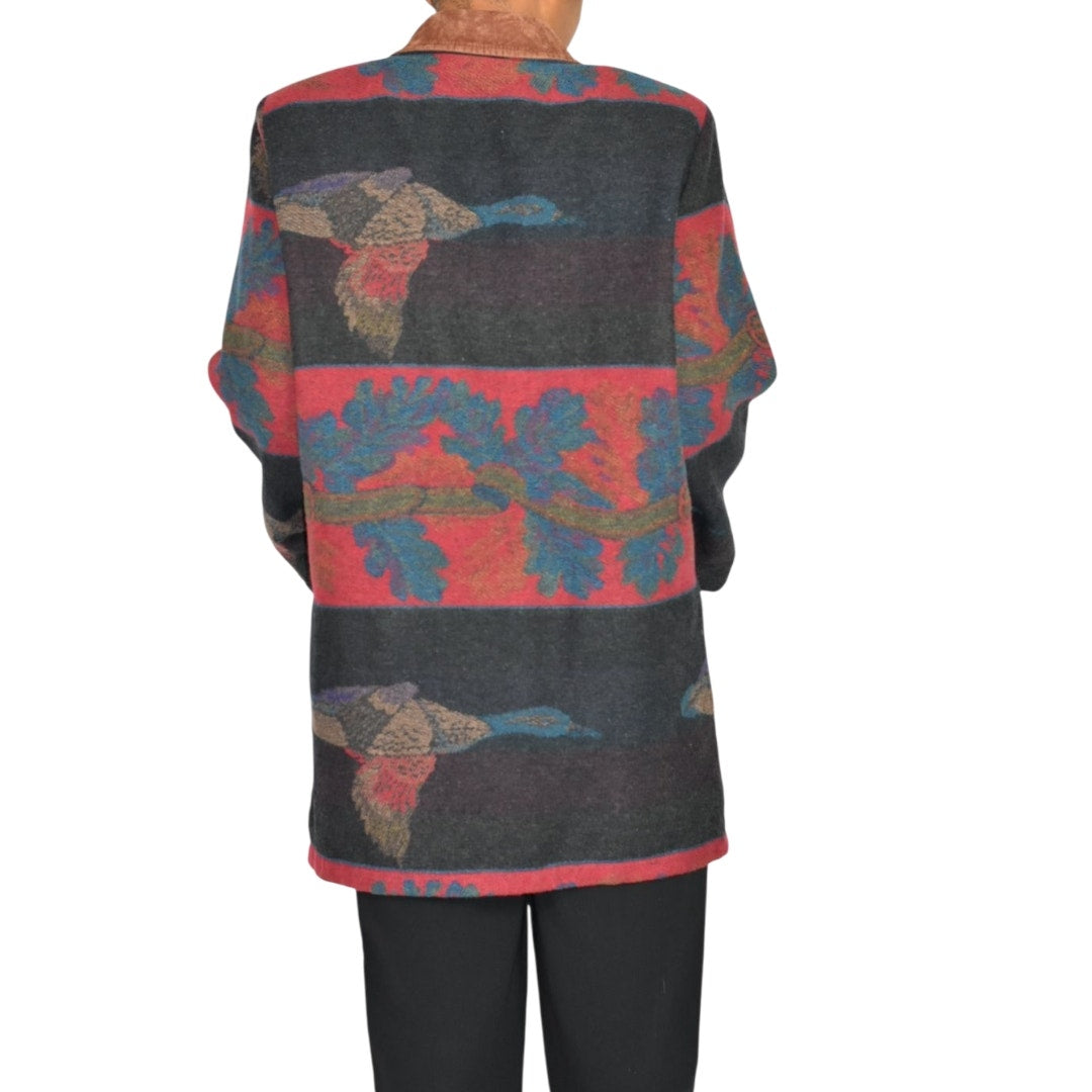 VINTAGE Flytime Tapestry Mallard Coat Italy Wool Duck Foliage Oversized Medium