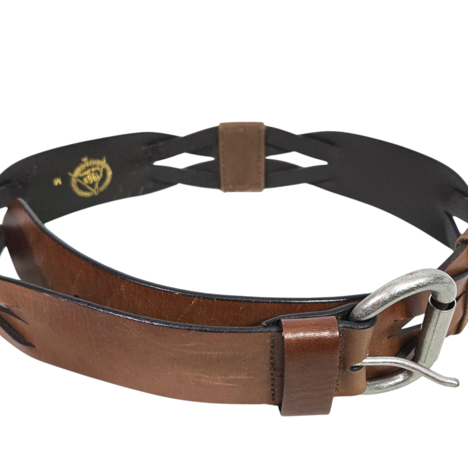 Gap Leather Belt Vintage Brown Canvas Wide Sturdy Rugged Textured Cutouts Medium