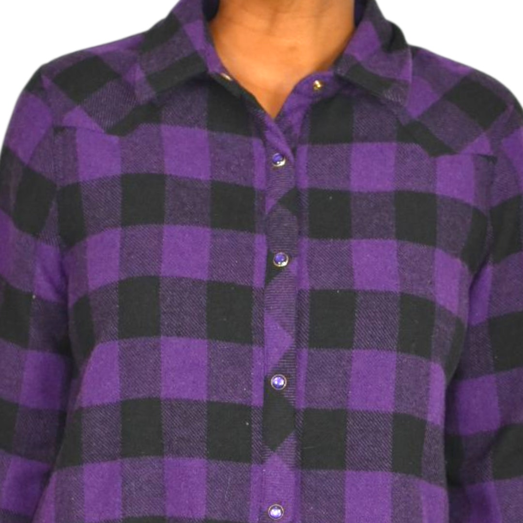Tuckernuck Chandler Plaid Flannel Shirt Purple Aubergine Buffalo Check Western Yoke Snap Medium