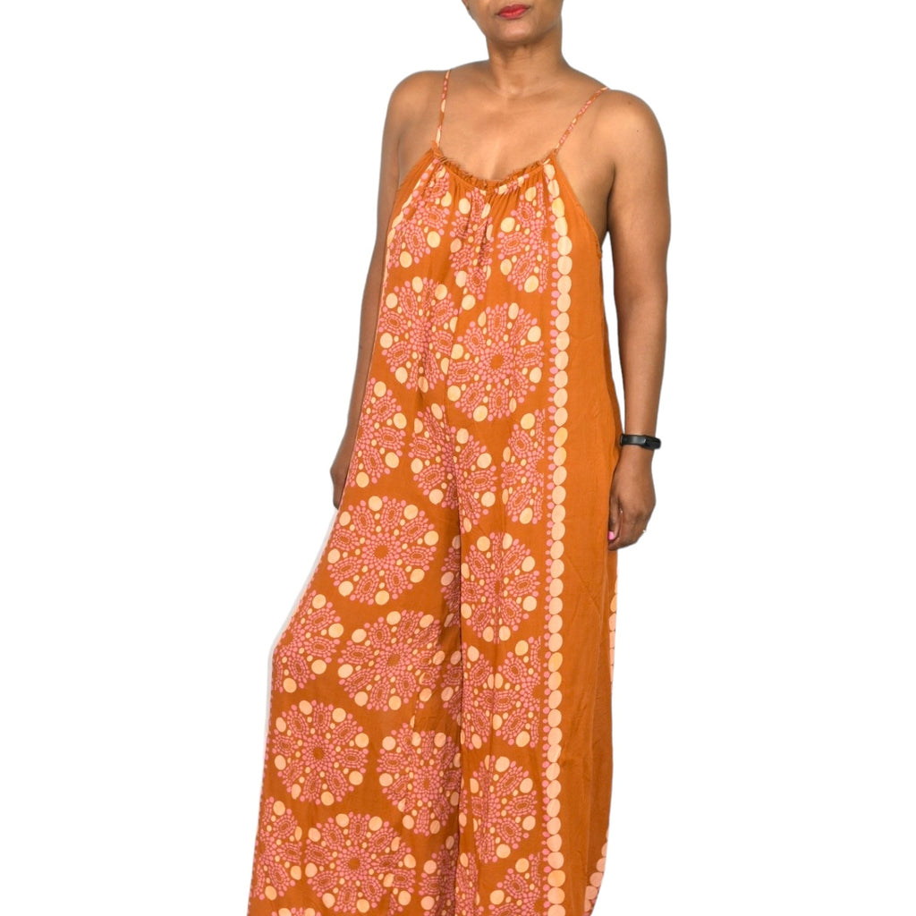 Anthropologie Malika Jumpsuit Orange Block Print Wide Leg Modal Swim Coverup Oversized Size XXS