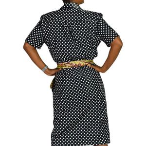 Vintage SG Gilbert Polka Dot Dress Black White Notched Collar Shirtdress Double Breasted 8