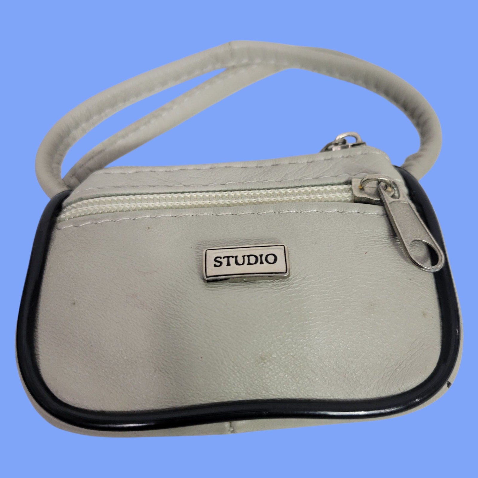 Vintage Studio Tiny Leather Bag Taupe Beige Coin Purse Pouch Change Handles Mini Satchel