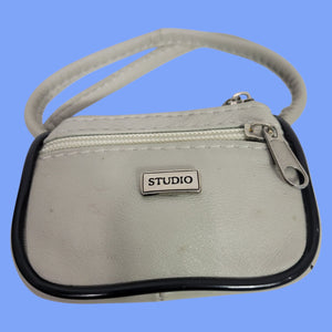 Vintage Studio Tiny Leather Bag Taupe Beige Coin Purse Pouch Change Handles Mini Satchel