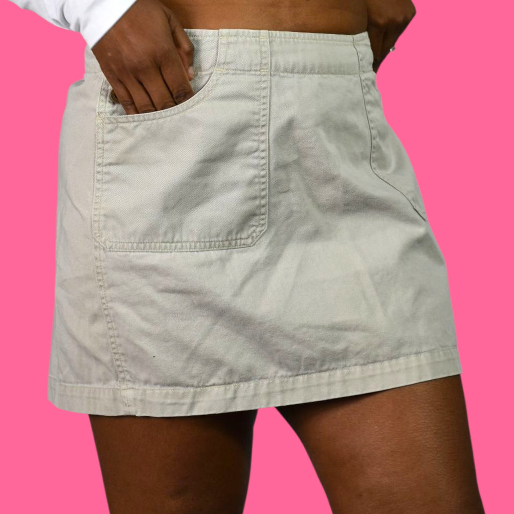 Vintage Guess Cargo Skirt Tan Beige Khaki Mini 90s Low Rise Straight Logo Cotton Utility 10