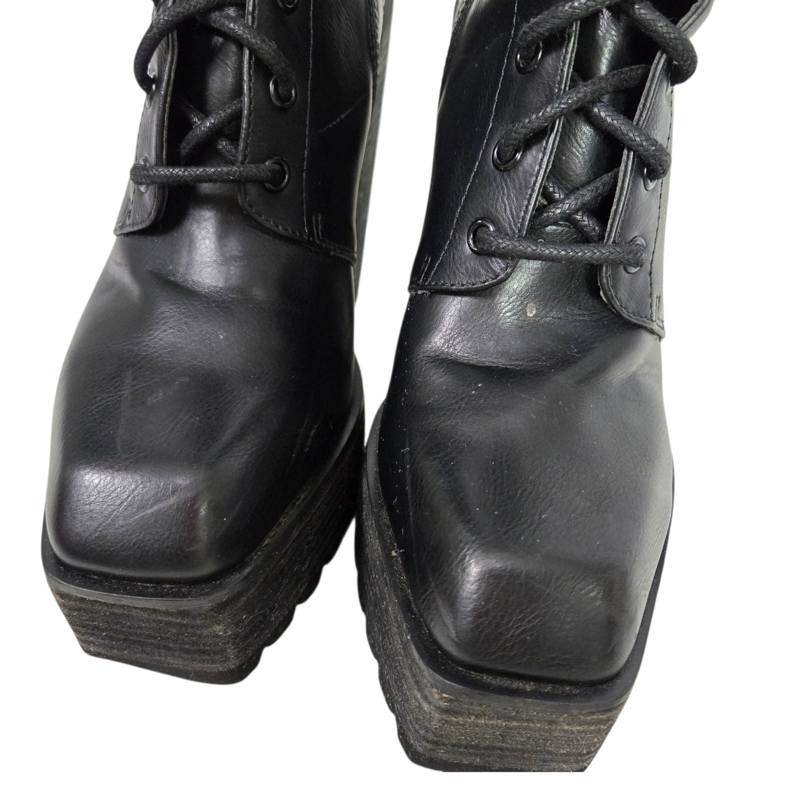 Darker Wavs Flanger Chunky Platform Boots Combat Black Square Toe Angular Retro 7