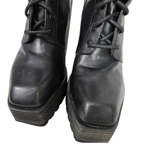 Darker Wavs Flanger Chunky Platform Boots Combat Black Square Toe Angular Retro 7