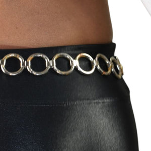 Metal Chain Belt Hoops Loops Circles O Ring Waist Silver Tone One Size Adustable