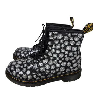 Dr Martens Junior Leopard Hydro Combat Boots Black Skulls Metallic Leather Ankle Girls 4