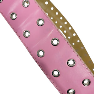 Two Prong Belt Light Pink Bubblegum Genuine Leather Double Hole Grommets Buckle Medium