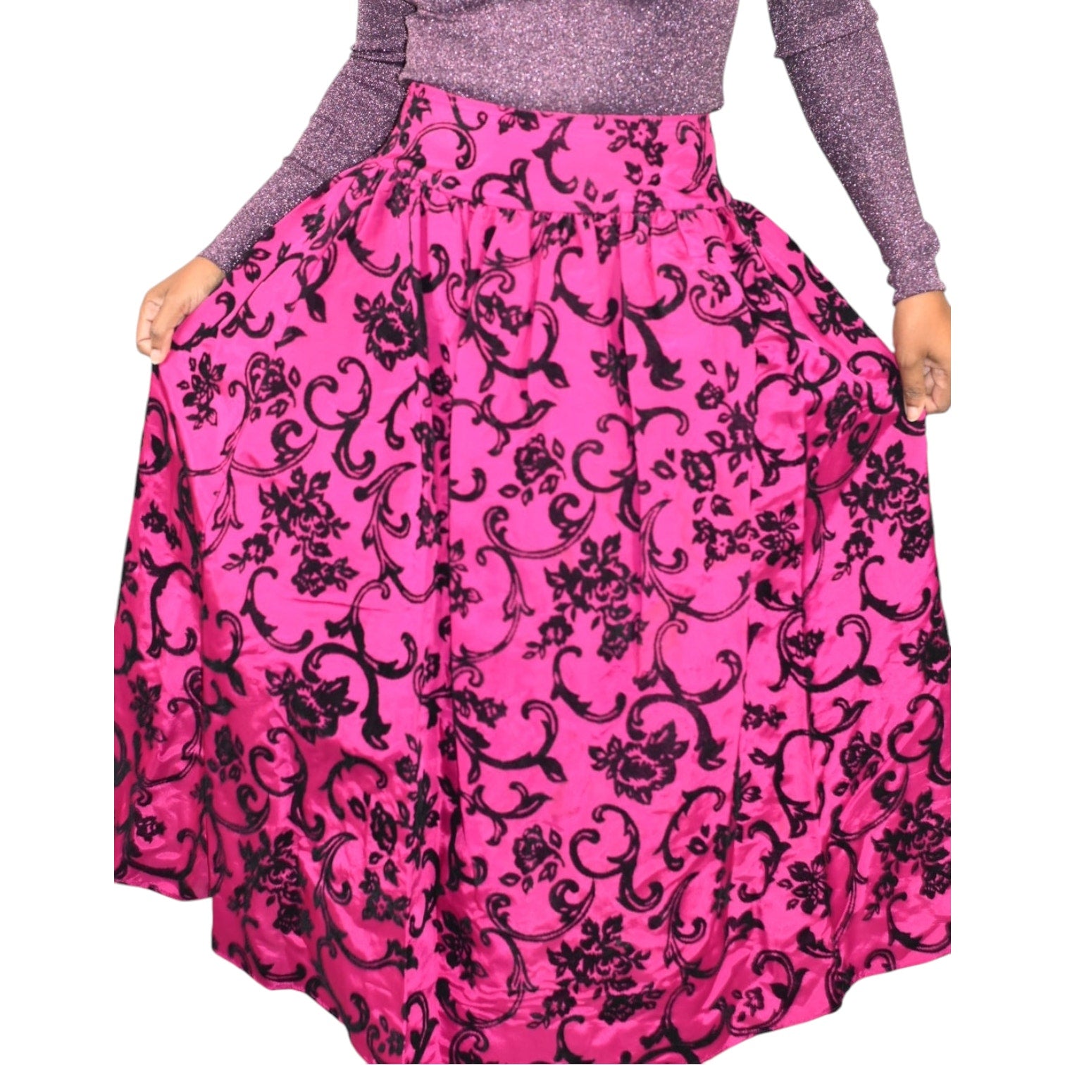 Vintage Scott McClintock Damask Skirt Purple Magenta Taffeta Crinoline Black Maxi Dressy 4