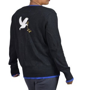 Vintage Storybook Knits Cardigan Sweater Black Kids World Peace Embroidered Embellished HSN Large