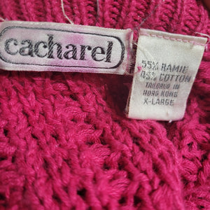 Vintage Cacharel Chunky Sweater Pink Raspberry Pullover Slouchy Cable Knit Crew Size XL