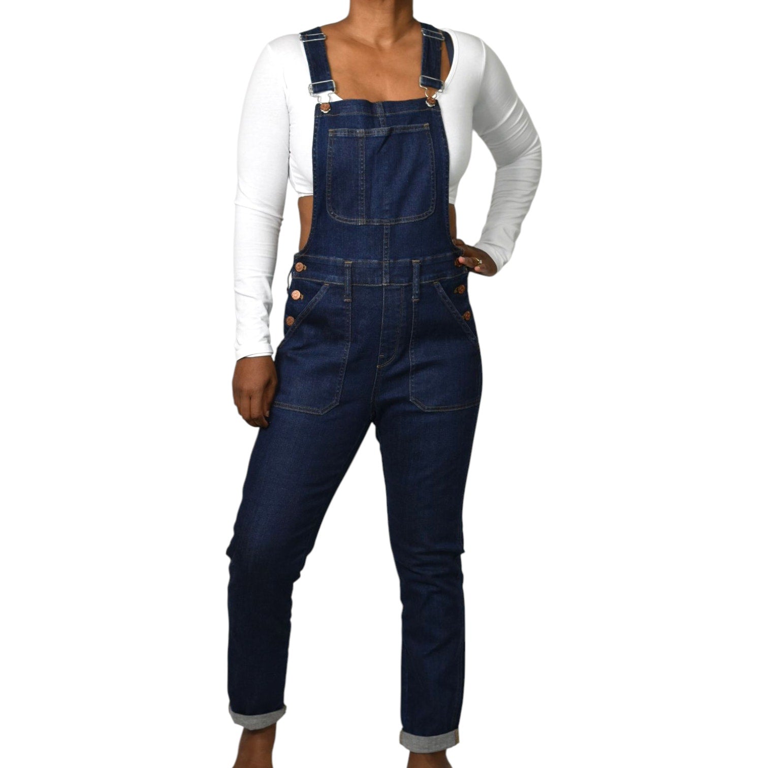 Madewell Bib Overalls Blue Denim Dungarees Skinny Cotton Stretch Jumpsuit Medium