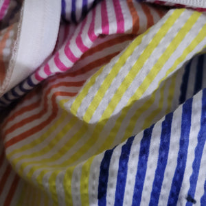Vintage Saybury Rainbow Stripe Dress Pink Seersucker Sundress Long Patio House Sack Housecoat Muumuu Large