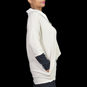 Nesh NYC Jersey Jacket Beige Asymmetric Zip Front Modal Cotton Stretch Activewear Size Medium