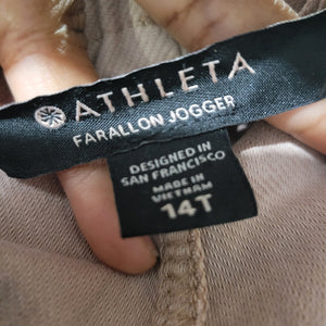 Athleta Farallon Jogger Pants Tan Travel Training High Rise Drawstring Size 14 Tall