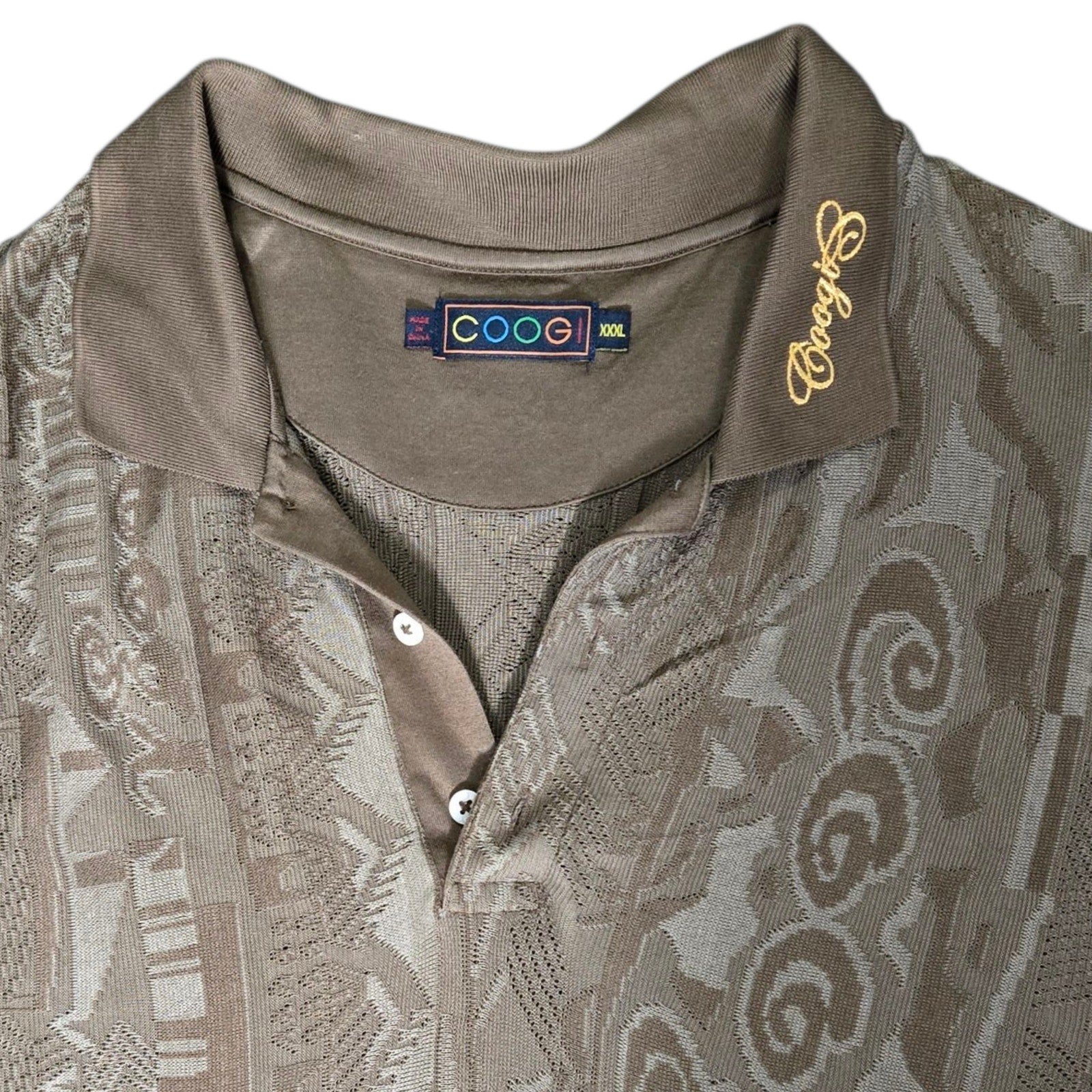 Vintage Coogi Knit Polo Shirt Brown Neutral Textured Logo Spellout Y2K Henley Cotton Textured XXXL