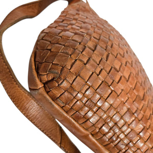 Vilenca Holland Leather Bag Brown Cognac Woven Leather Adjustable Shoulder Crossbody Soft Slouchy