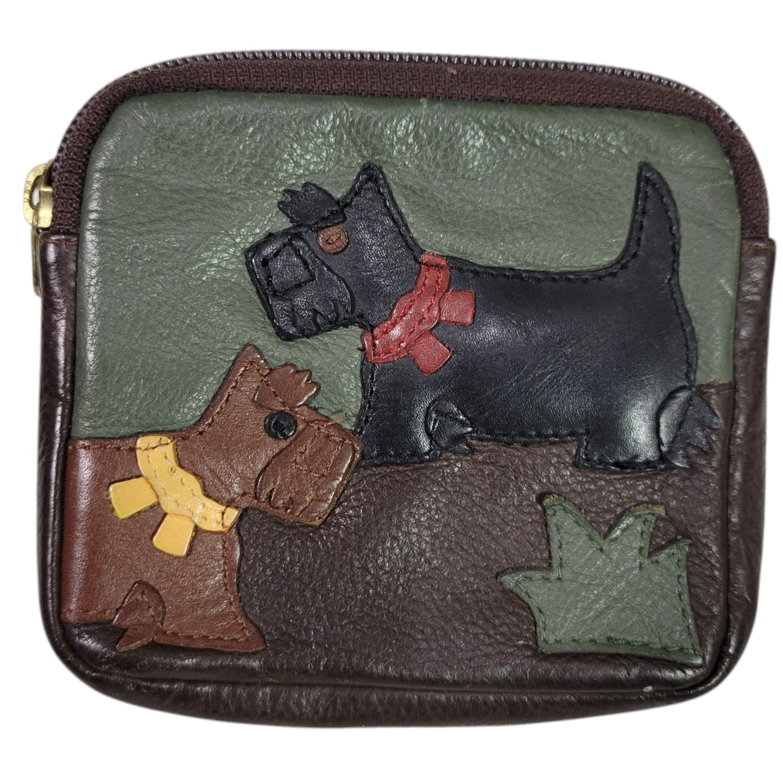 JP Ourse Cie Scotties Pouch Brown Wallet Dog Applique Leather Coin Purse Belt Bag