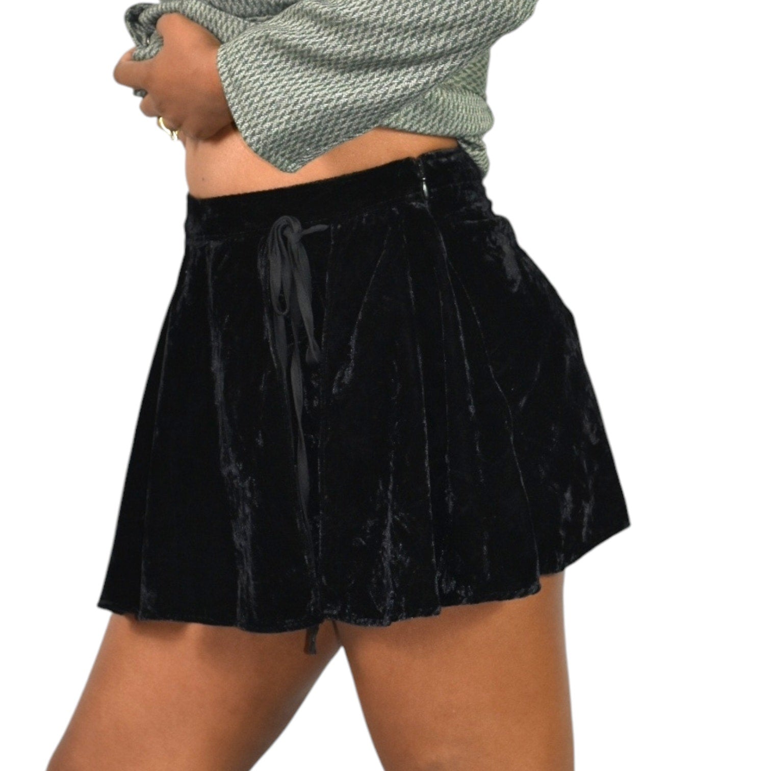 Free People Black Velvet Skort Dance The Night Away Skirt Shorts Wrap Mini Flare 4